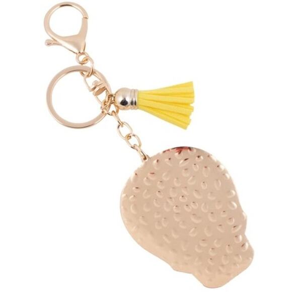 Yellow Sugar Skull Tassel Keychain KeyRing Bag Charm - Picture 3 of 4